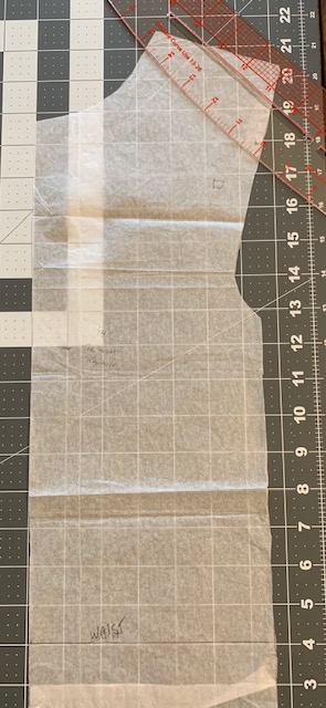 This is the sub-pattern to cut along the front and back panels on their respective sides so they match on the asymmetric left open side of the dress.